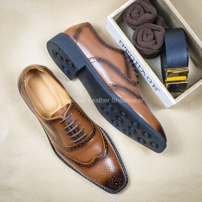 Giày Công Sở Nam Oxford Wingtips Da Bò Cao Cấp vừa cổ điển Shoes Leather giay t 2