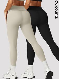 Women's Solid Color High Waist Sports Leggings, Casual Comfy Breathable Skinny Pants for Yoga Gym Workout Running, Ladies Sportswear for All Seasons