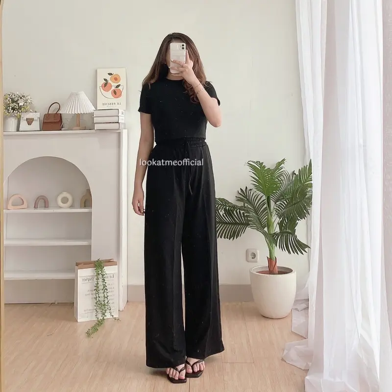 Lookatmeofficial • Ivy Set - Crop + Pants Setelan Wanita Premium atasan jogger Karet Celana Panjang Kulot Serut Top Baju Bawahan 3