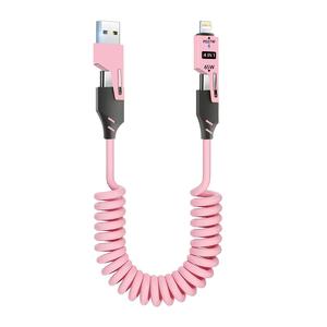 4-in-1 伸縮式スマホ充電ケーブル、マルチファンクション 65W USB-A Type-C to USB-C/Lightning PDケーブル、家庭やオフィス向け急速充電ケーブル