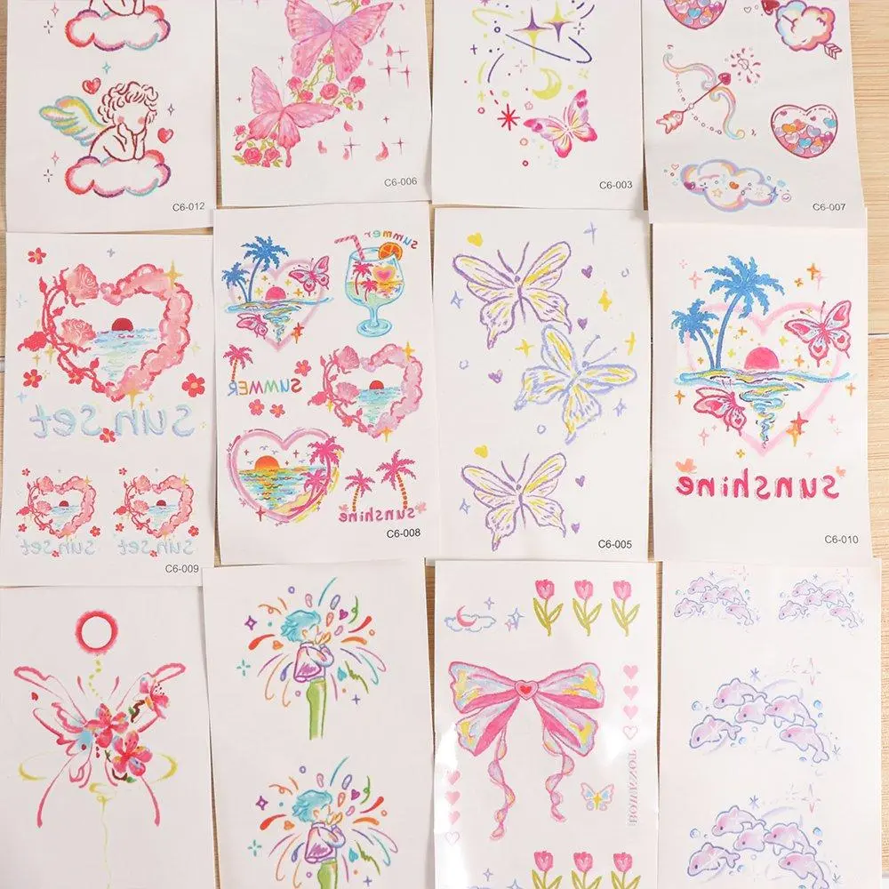 Long-lasting Sweet Temporary Tattoo Stickers Butterfly Cloud Body Art Sticker Pink Makeup Tattoo Decals Legs