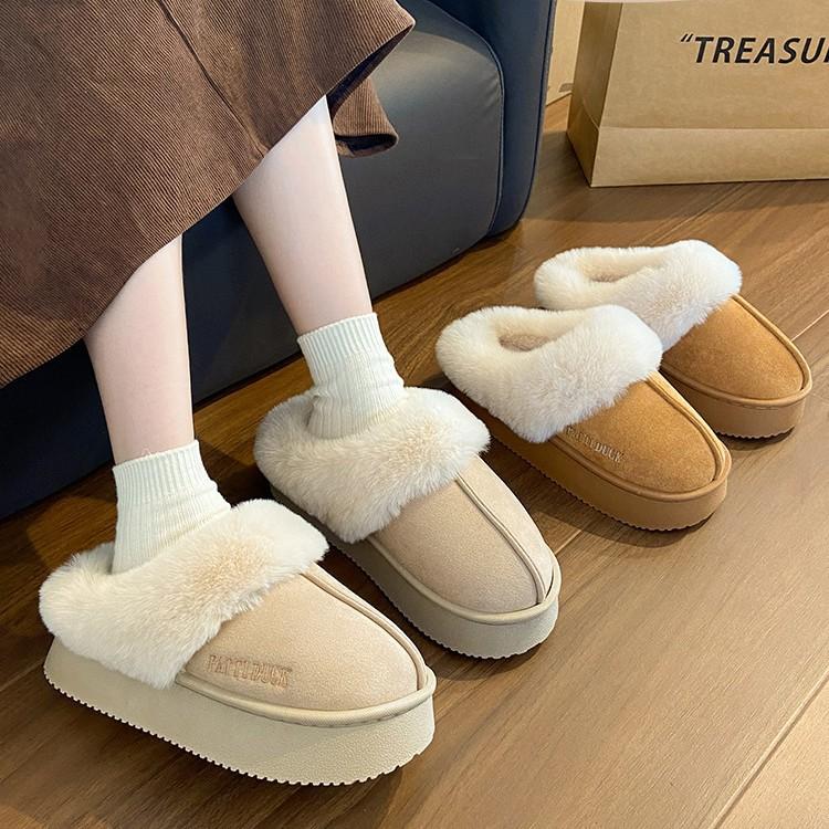 Dép lông nữ phong cách bắc âu đế cao su eva 4,5cm phủ lông,giày lười nữ phủ lông pattii duck ấm áp cho mùa đông DéP