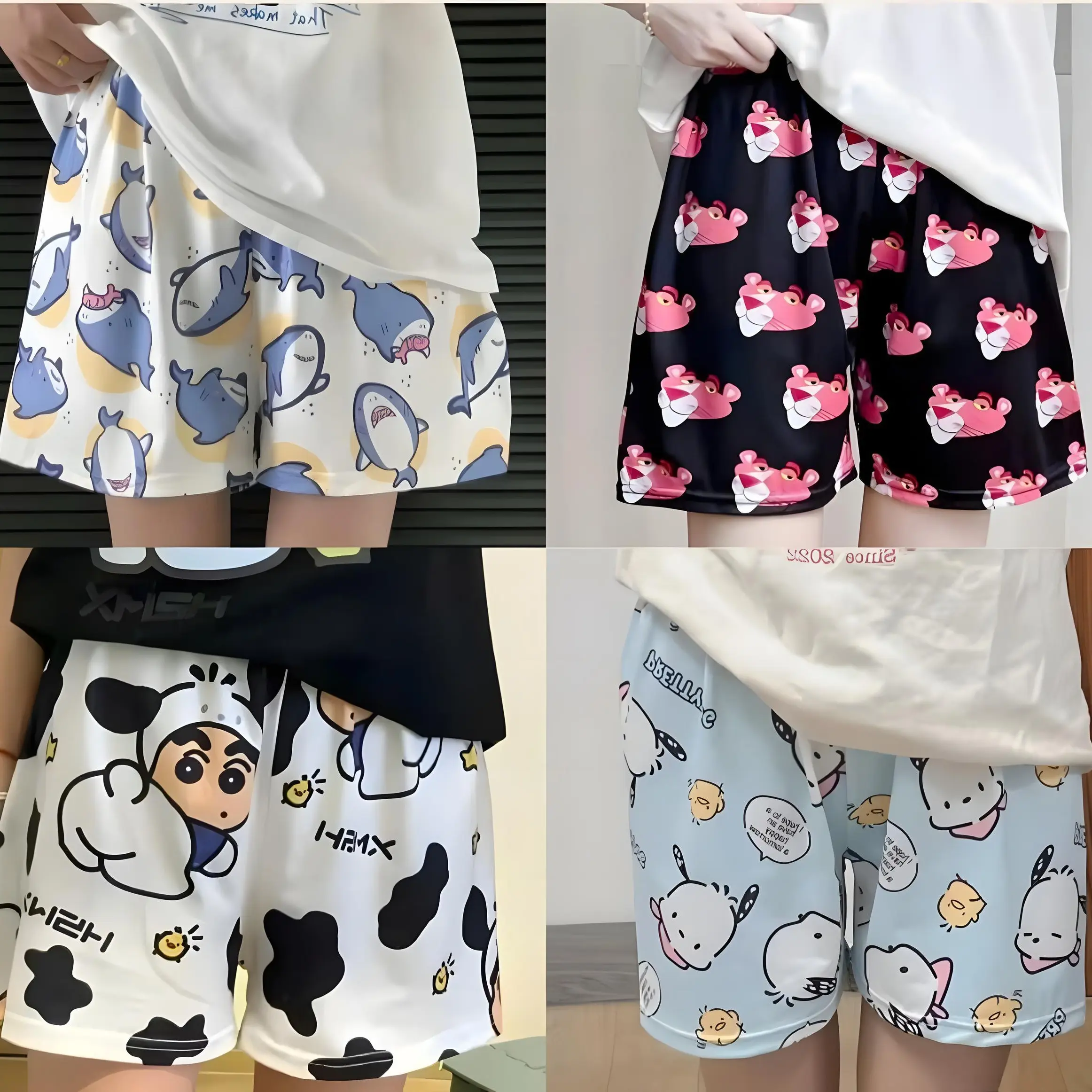 Quần short cartoon - quần đùi ngủ thun hoạt hình nam nữ , mặc nhóm , đi biển - LS3