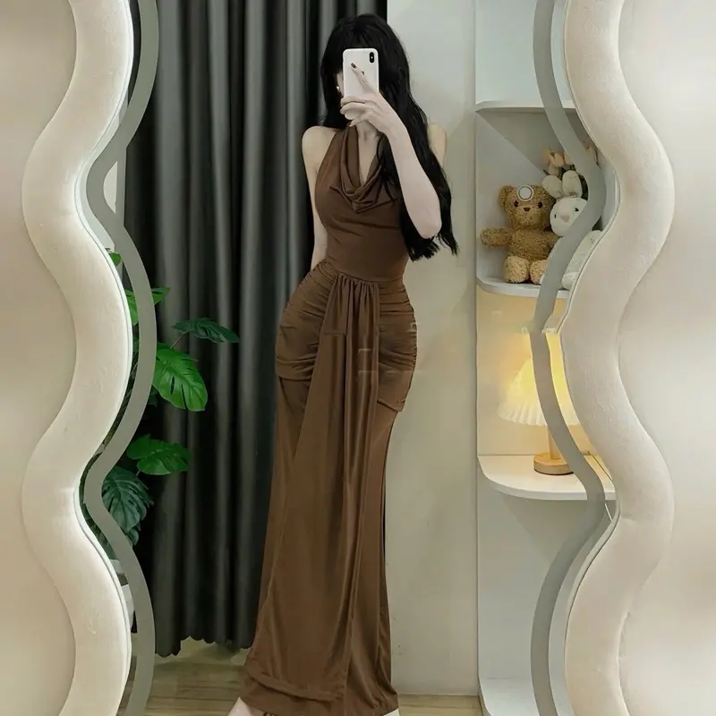 Đầm thiết kế yếm cổ đỗ xoè/ đầm yếm cổ đỗ maxi xoè 4