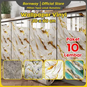 Bornway -Paket 10Pcs!!!Wallpaper Dinding Motif Vinyl Marble 30*60cm Tahan Air & Gores Stiker Keramik PVC Import Ramah Lingkungan