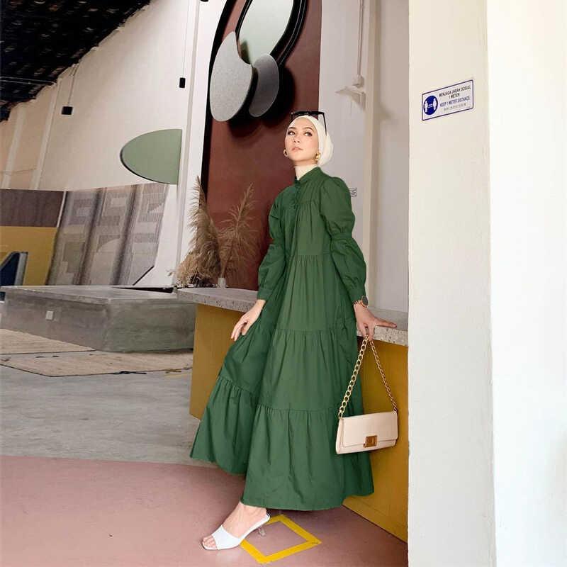 Product Introduction of 2024 New Women's Dress Cotton Splicing Women's Dress Muslim Women's Dress Solid Color Casual Loose Women's Long Dress 9