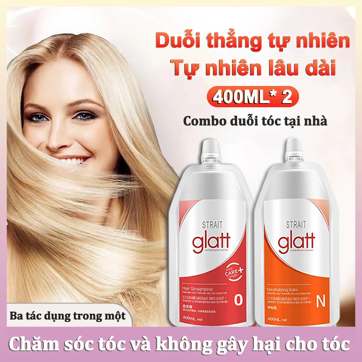 Thuốc duỗi tóc tại nhà Không kẹp không kéo,Điều chỉnh protein Giúp bóng tóc và mềm mượt 400ML*2