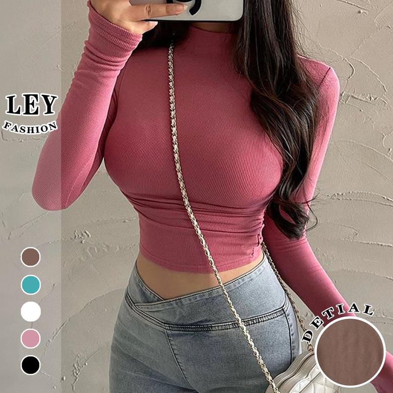 Bisa COD - Casual Street Style Crew Neck Long Sleeve Solid Basic Top 0