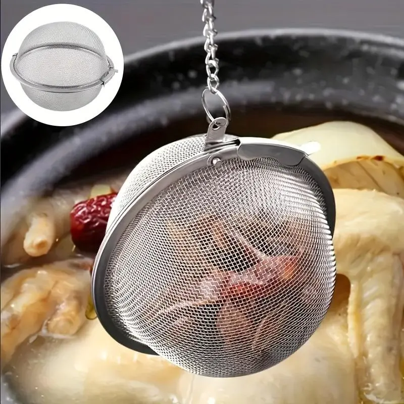 Stainless Steel Tea Infuser, 3 Counts Seasoning Ball with Chain, Tea Strainer, Kitchen Accessories, Household Tea Making Tool for Home Kitchen