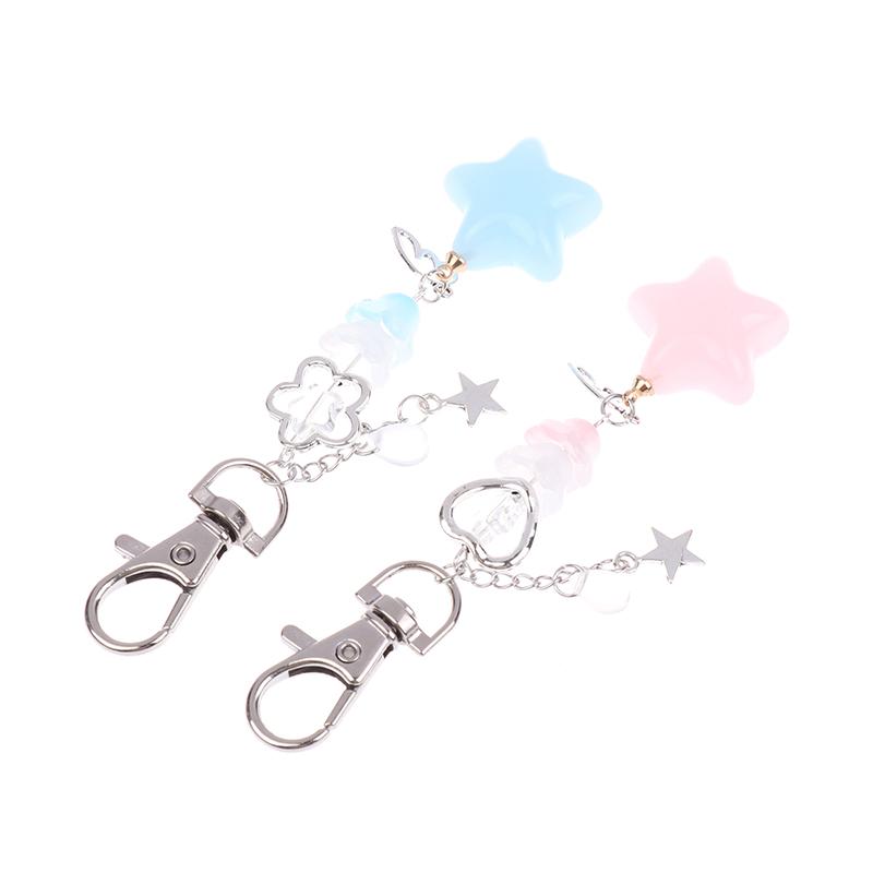 Product Introduction of Retro Cute Jelly Star Charm Keychain Handmade Pink And Blue Y2K Matching Keychain CCD Pendant Phone Chain 22