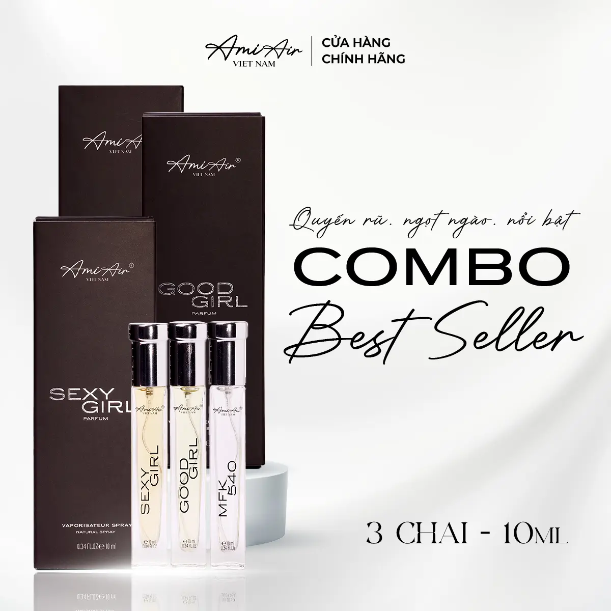 Combo 3 Chai Nước Hoa Nữ Ami Air Quyến Rũ, Ngọt Ngào, Nổi Bật - Dạng Xịt 10 ml