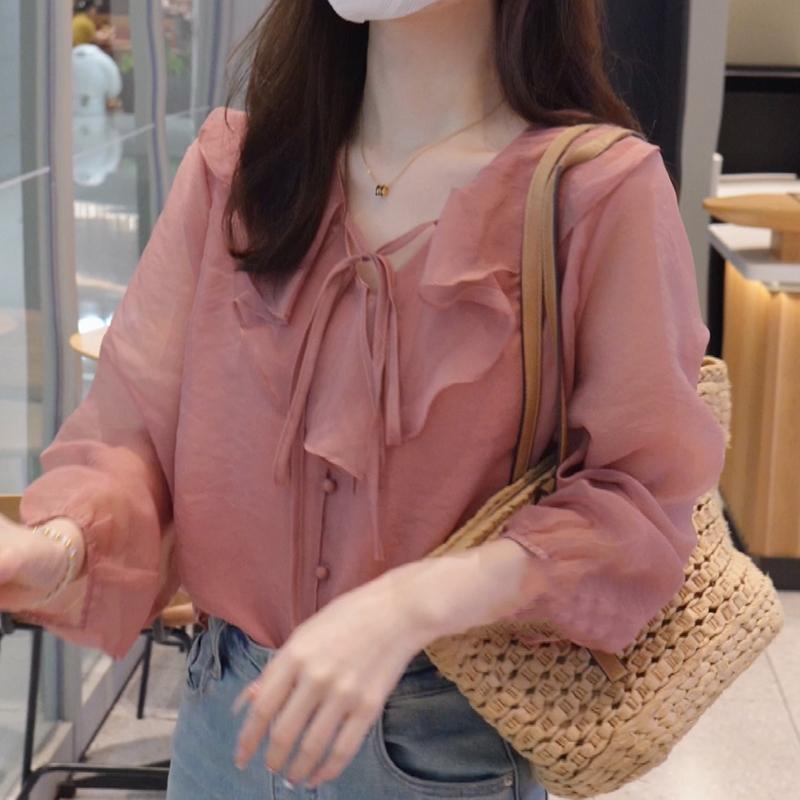 Product Introduction of Áo Sơ Mi Tay Áo, Phong Cách Pháp Ngọt Ngào Và Thường Ngày, Cổ Chữ V Buộc Dây Xếp Nhún Dành Cho Phụ Nữ Vào Mùa Hè, Phong Cách Ins, Sang Trọng Và Đơn Giản, Áo Thời Trang 14