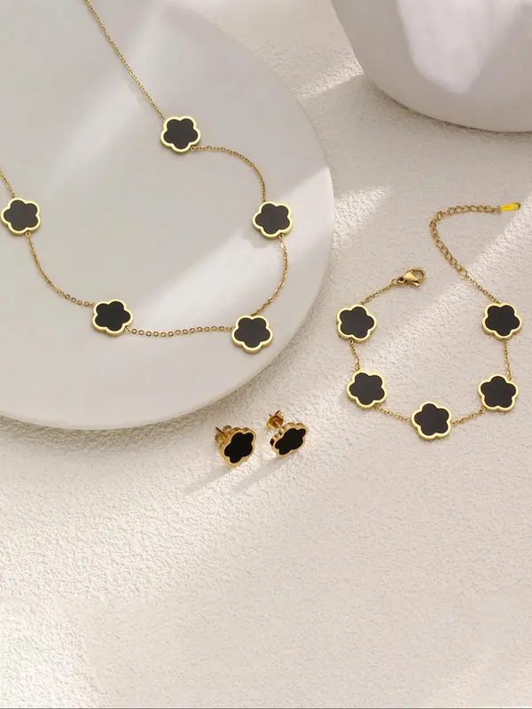 Summer 2025 Flower Design Vintage Jewelry Set, Gifts for Girlfriend, Stud Earrings & Necklace & Chain Bracelet for Party, Daily Clothing Decor, Trendy Clean Girl Jewellery for Women for Birthday Gift 3
