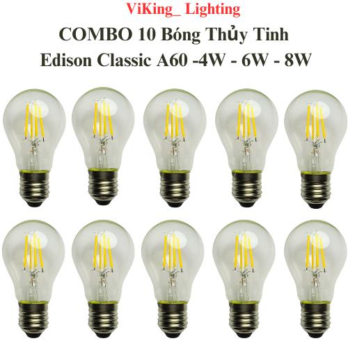 ( COMBO 10 )  Bóng Đèn Led Edison A60 4W 6W 8W Bóng Đèn Led Thủy Tinh Giả Sợi Đốt Vàng Nắng 3000k Trang trí Chiếu Sáng Decor