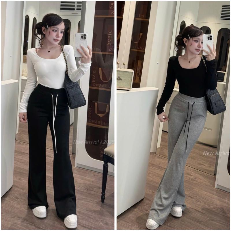    Q8 CHẤT CC   Quần Loe Basic Quốc Dân Bản Lưng Cao Dây Rút Hách Chân Dáng Hàn 92cm-98cm-103 cm 