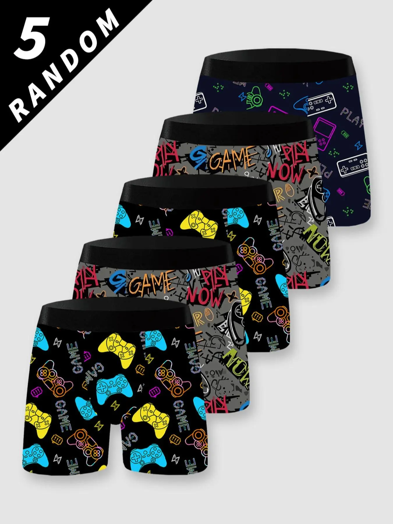 Random All Over Print Men's Game Controller Print Boxer Brief, Breathable Comfortable Underwear for Daily Wear, Casual Men's Underwear for All Seasons
