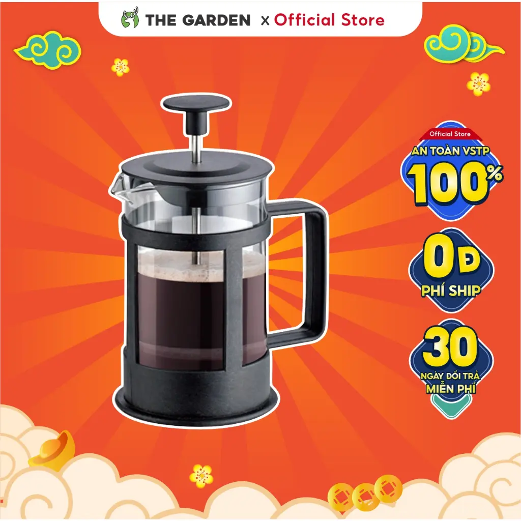 Phin pha cà phê French Press THE GARDEN dung tích 350ml 600ml chất liệu borosilicate