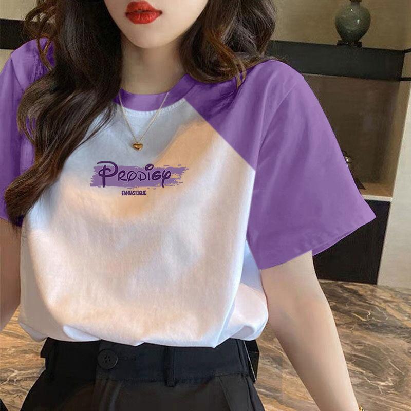 Product Introduction of Summer New Trendy T-shirt Women's Raglan Sleeve Stitching All-Matching Loose Short Sleeve,Womenswear Top Lingerie Lady Comfort Streetwear Crewneck 4