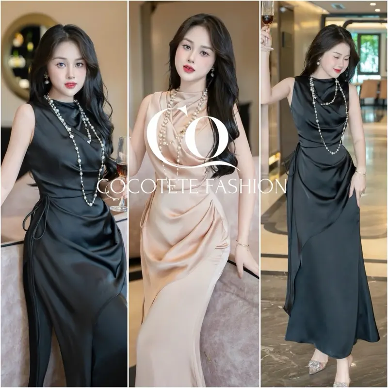Cocotete Fashion - Váy Lụa Nhúng Eo Thiết Kế Dáng Dài Dự Tiệc Sang Trọng
