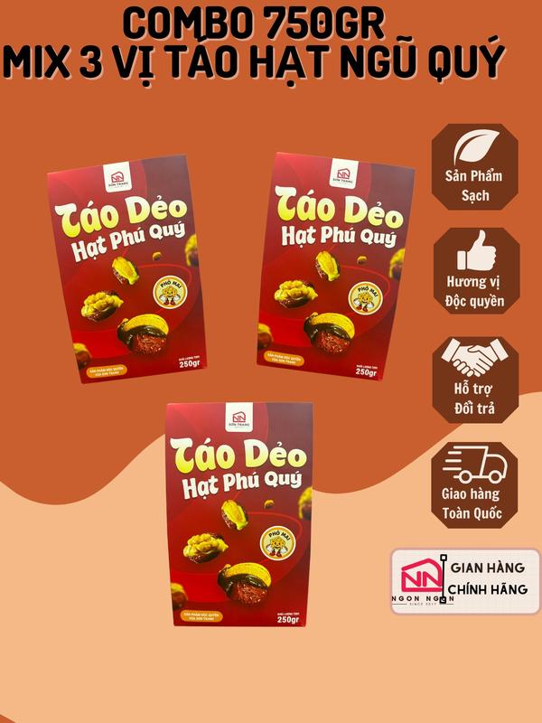 (A64) [COMBO 750GR] 250gr Táo Dẻo Phô Mai Hạt Phú Quý + 250gr Táo Dẻo Trứng Muối Hạt Phú Quý +250gr Táo Dẻo Cacao Hạt Phú Quý, Đồ Ăn Vặt SNACK Food Thức Ăn Bánh Quy