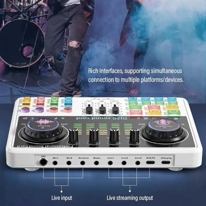 Live Streaming Audio Mixer & Pro-BM800 Microphone, Bluetooth-compatible Audio Interface, Mute Button, Individual Controls, Volume Faders, Noise Cancellation Audio Mixer 2