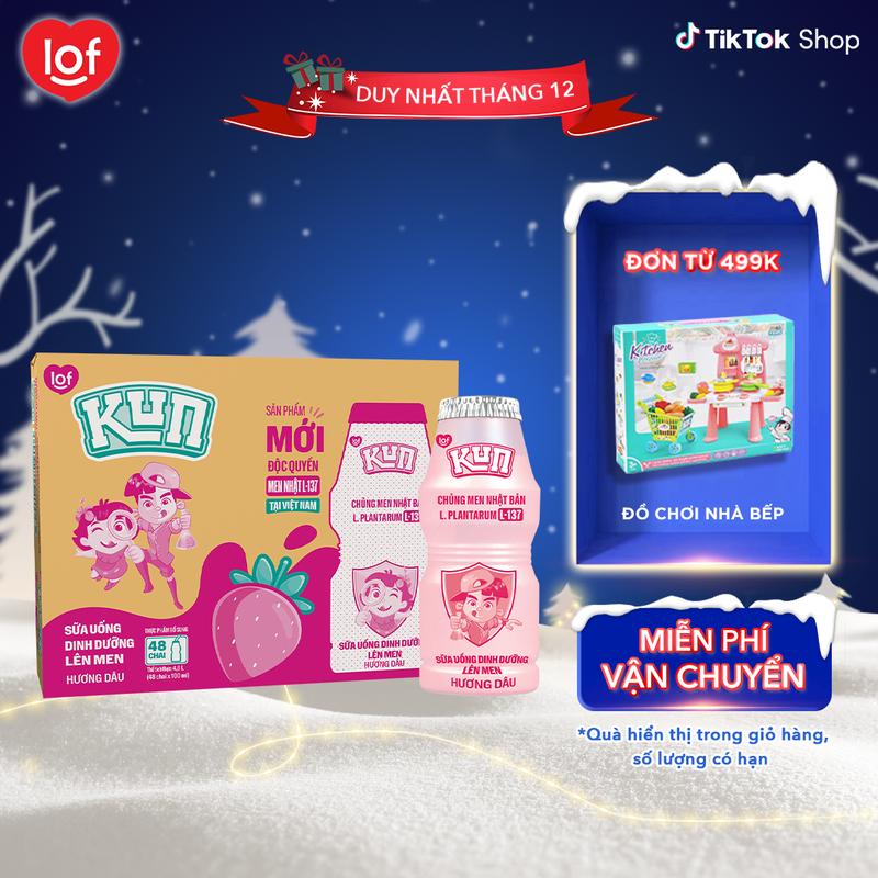 Sữa chua uống KUN dinh dưỡng lên men đủ vị: nguyên bản có đường việt quất dâu thùng 48 chai x 100ml