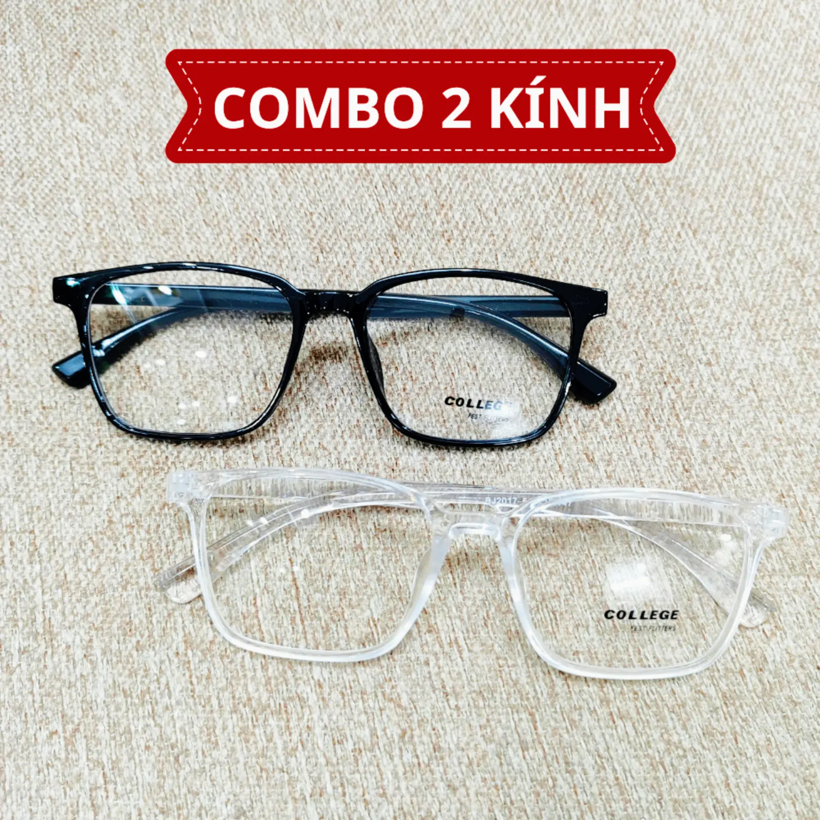 Combo 2 Kính Thời Trang Giả Cận Nam Nữ Cao Cấp Hàn Quốc, Gọng Trong Suốt D11 mắt