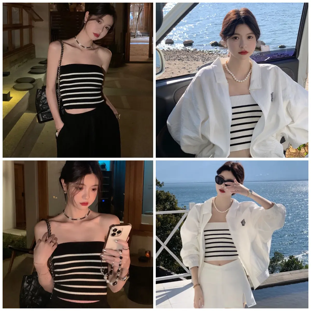 Women's Sleeveless Casual Vest, Horizontal Stripes Pattern Knitted Tank Tops, Ladies Slim-Fit Strapless Camisole