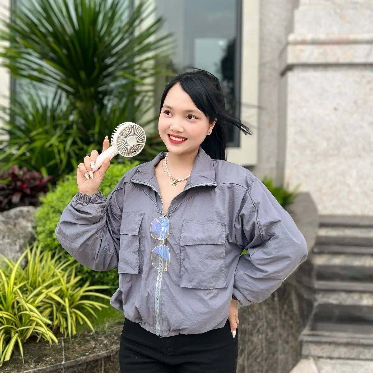 ÁO KHOÁC GIÓ NHĂN KHÔNG MŨ 2 LỚP PHỐI TÚI HỘP