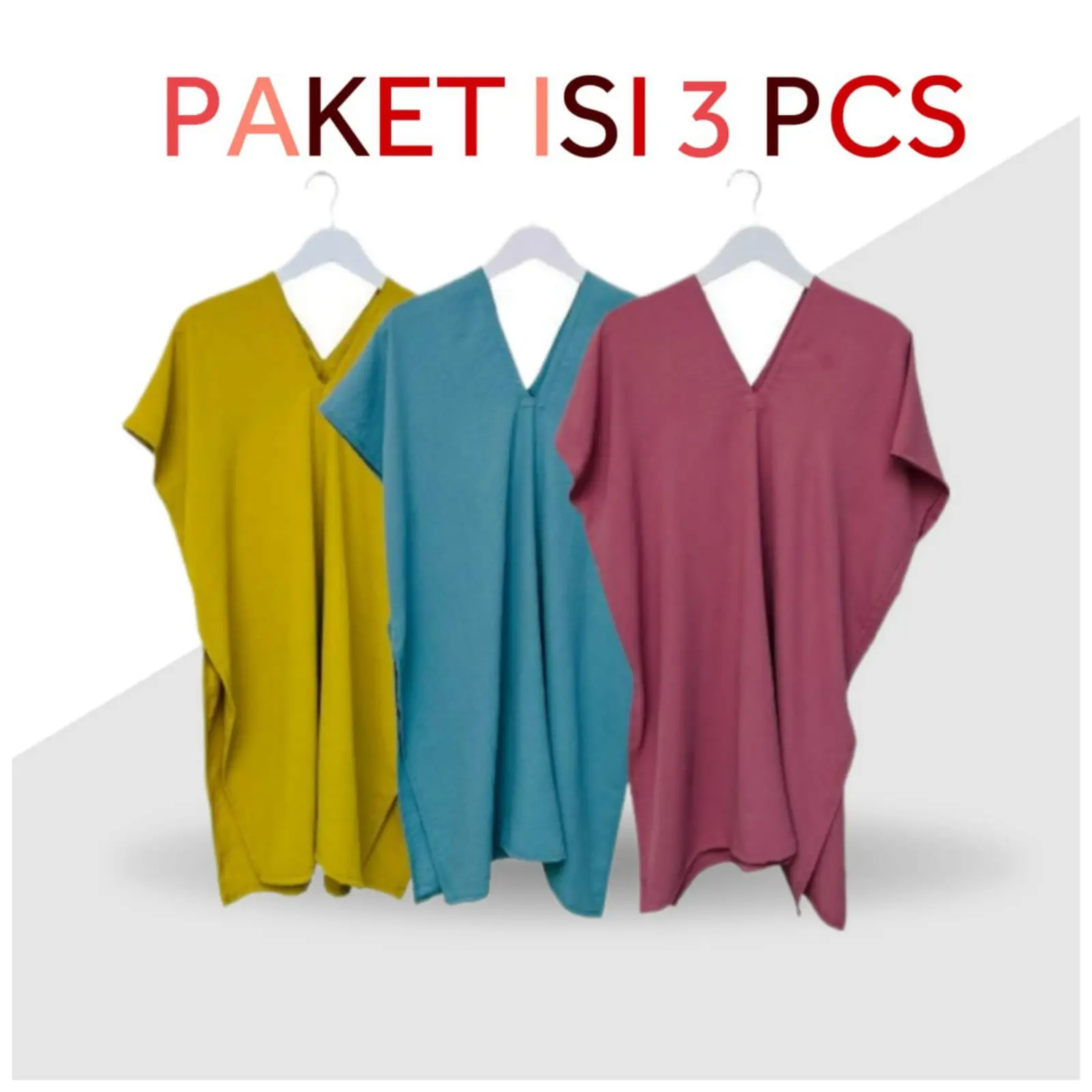 PAKET ISI 3PCS LONG NAGITA SQUARE ATASAN WANITA BAHAN CRINKLE WARNA LENGKAP/ BLOUSE AIRFLOW TERMURAH Santai V-Neck Polos Hitam Putih
