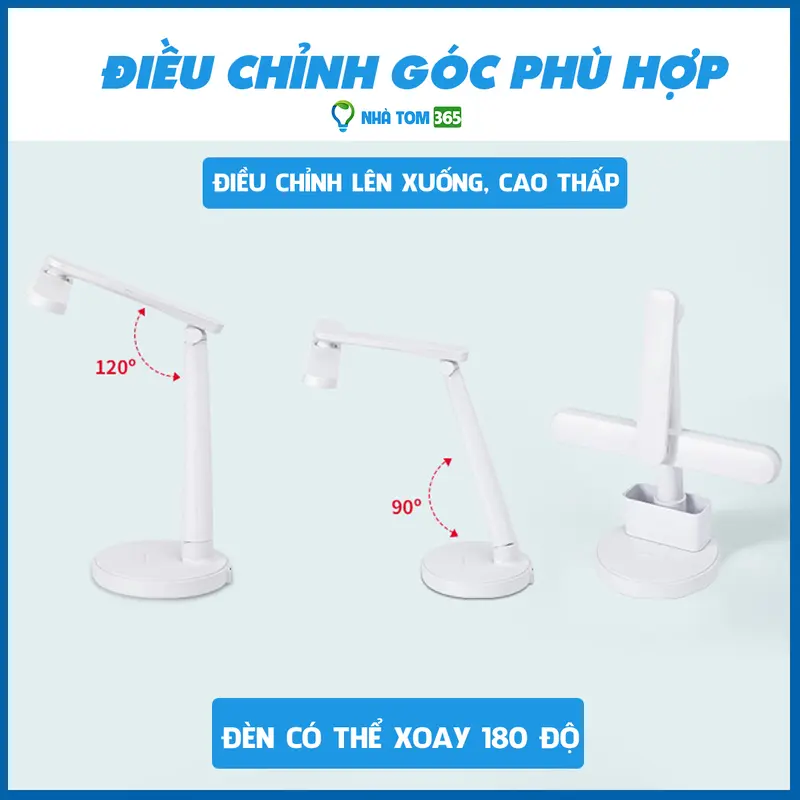 Đèn bàn đọc sách chống cận cao cấp, Đèn Học Sạc Tích Điện Chống Cận Thị Điều Chỉnh Độ Sáng Gấp Gọn Tiêu chuẩn Nhatom365 đènhọc 6