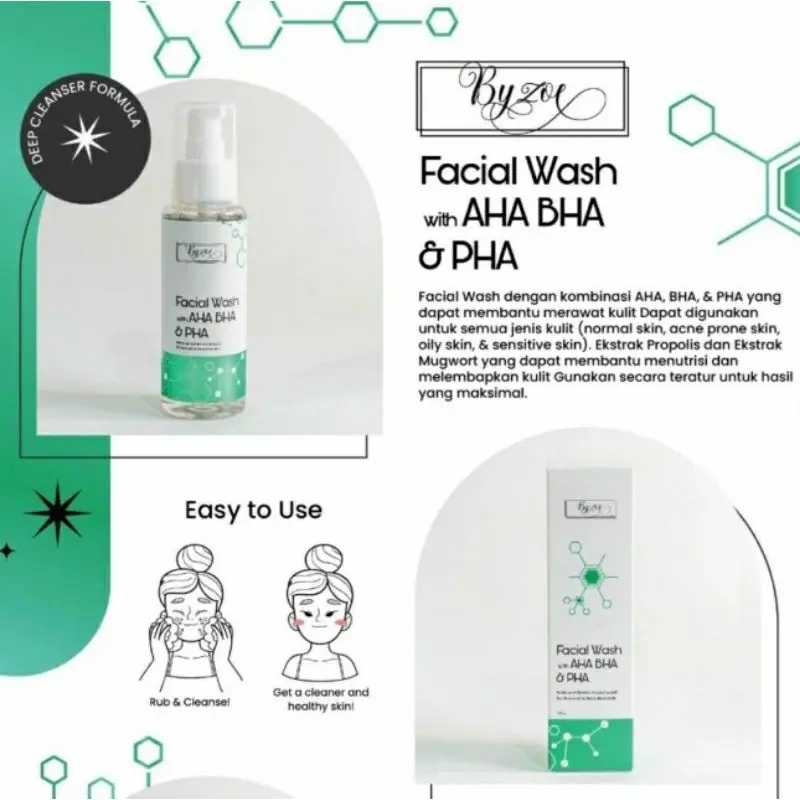 [EKSLUSIF BU OWNER] Byzoe Paket Hemat 2Pcs Byzoe Facial Wash with AHA BHA PHA for Sensitive Acne Normal Skin Membersihkan Mencerahkan Wajah Berjerawat Berminyak. 3