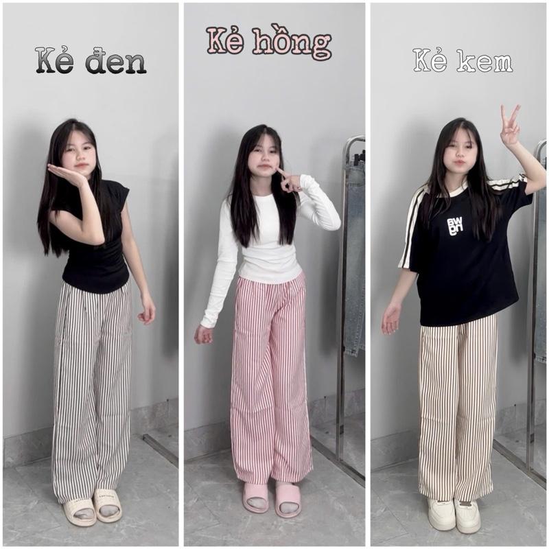 (NẤM LÙN) QUẦN SUÔNG NỮ KẺ SỌC VẢI NHÚN CẠP CHUN 9 tấc