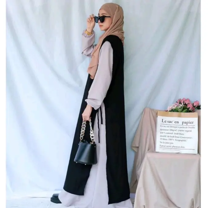 outer sojin long vest wanita polos rompi kardigan kondangan 0