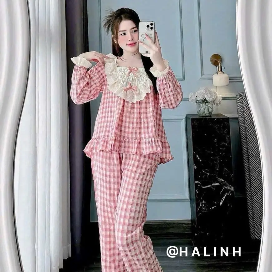 Sét bộ thu đông chất đũi gân nhung cổ ren tiểu thư cho nữ