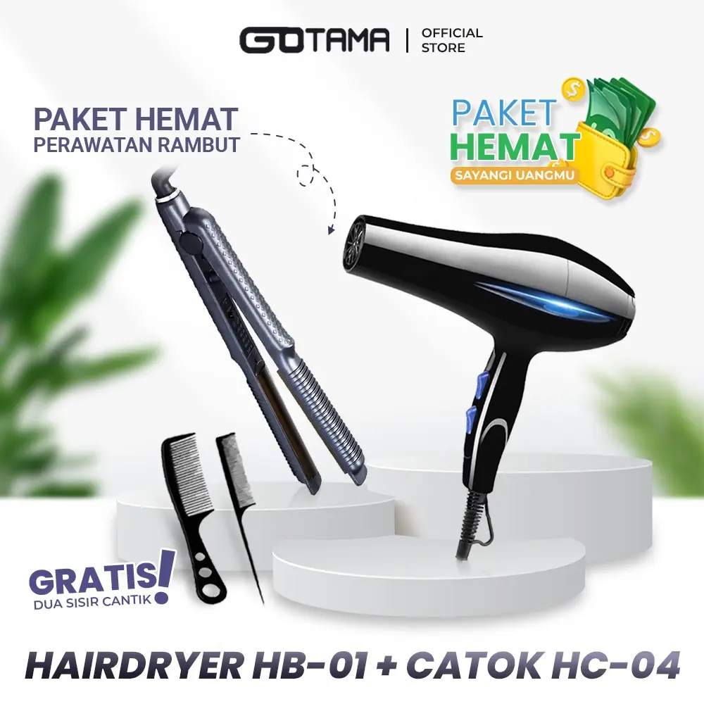 Promo Catokan Rambut  + Hairdryer Angin Kencang Berkualitas Hitam Pengering Curly Meluruskan Elektrik