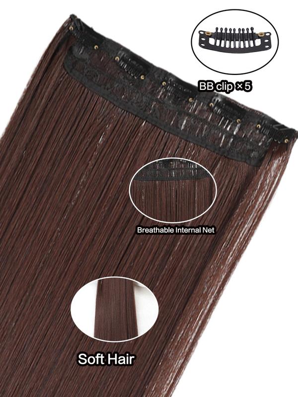 Natural Straight Hair Extension, Long Straight Synthetic Clip-in Hair Extensions, Heat Resistant Synthetic Hair Extension for Women 5