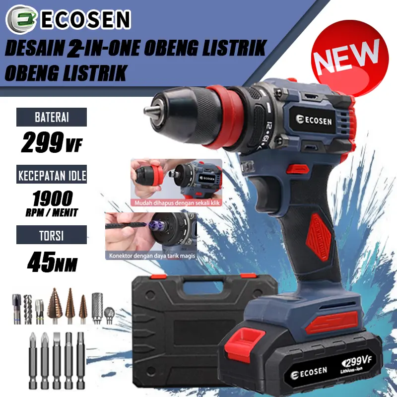 ECOSEN Cordless Screwdriver 299 VF Mesin Bor Baterai Bor Listrik Murah Screwdriver  Bor Tanpa Kabel