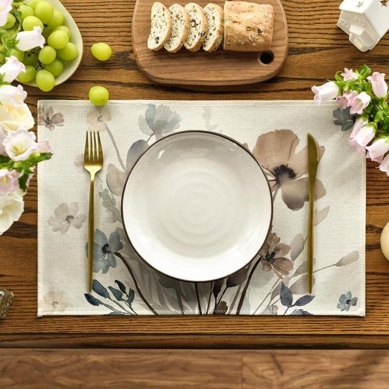 Product Introduction of Dining Table Hydrangea Pattern Linen Placemat Heat Resistant Anti Slip Table Mat Oil Proof Rustic Tableware Pad Table Decoration 9