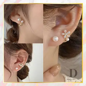 Anting Tusuk Klip Minimalis Korea Fashion Aksesoris Earrings Gold