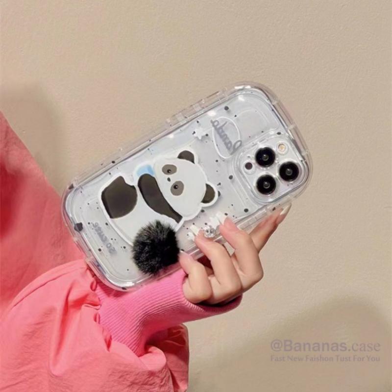 Cute Cartoon Teddy Rabbit Pattern Transparent Phone Case Compatible for iPhone 15 14 13 12 11 Pro Max X XR XS 8 7 Plus SE 3D Hairball Clear Soft Back Cover 7