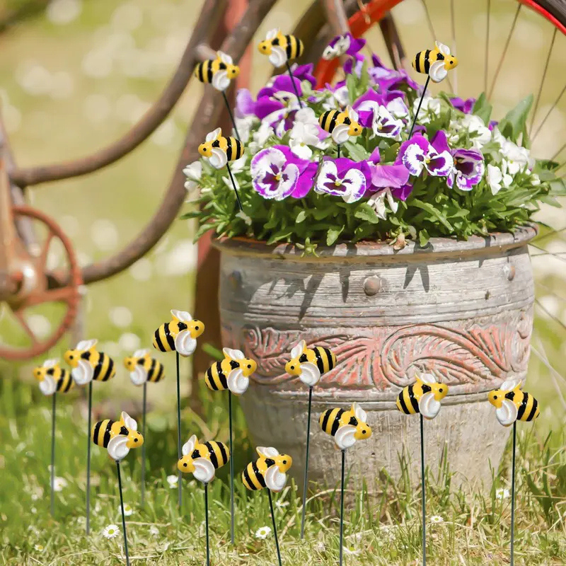Random Color Daisy & Sunflower & Butterfly Design Garden Decoration, 10pcs/set Outdoor Garden Decoration, Landscape Yard Lawn Flower Pot Decoration, Decorative 7