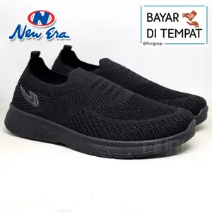 FIURI - NEW ERA - WINNER 39-43 FULL HITAM - SEPATU SNEAKERS SLIP ON PRIA - SEPATU KNIT RAJUT - SEPATU OLAHRAGA JOGGING SENAM LAKI-LAKI - SEPATU SEKOLAH KERJA KULIAH - SEPATU CASUAL COWOK T