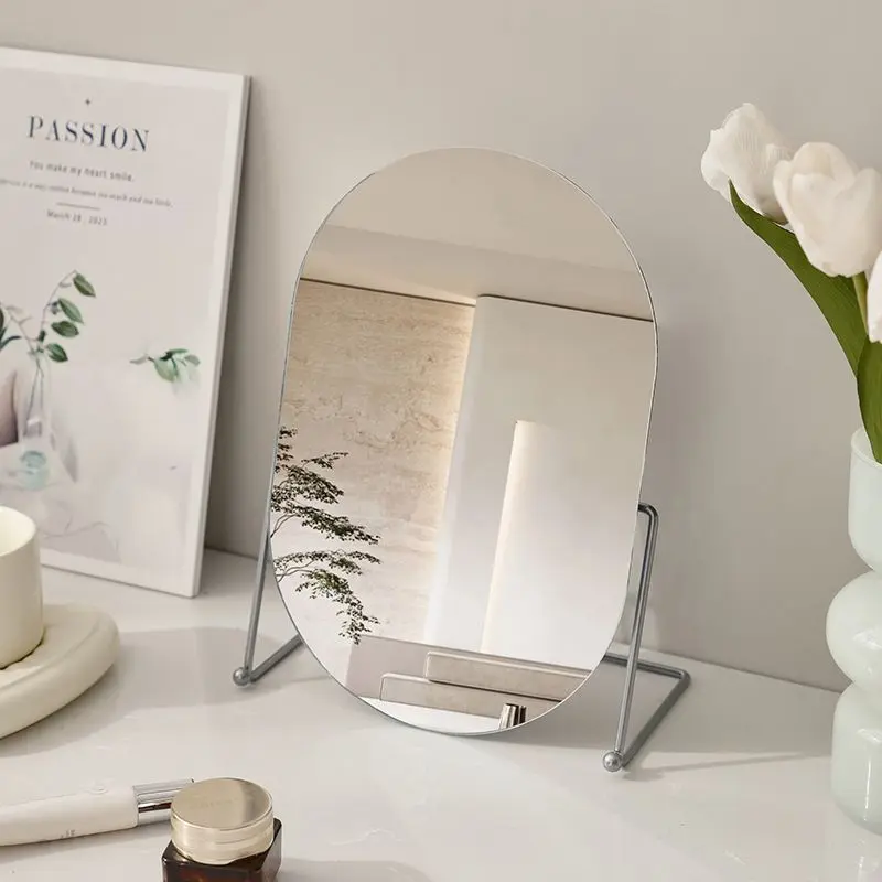 High Definition Single-Sided Makeup Mirror Desktop Dressing Mirror Beauty Princess Mirror Rotatable Oval Mirror Tabletop Portable Mirror
