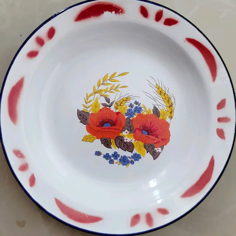 1 Lusin Piring Seng Enamel Motif Bunga Diameter 20 cm / 22 cm Piring Jadul Piring Makan Warna sesuai Stok Baca deskripsi 1