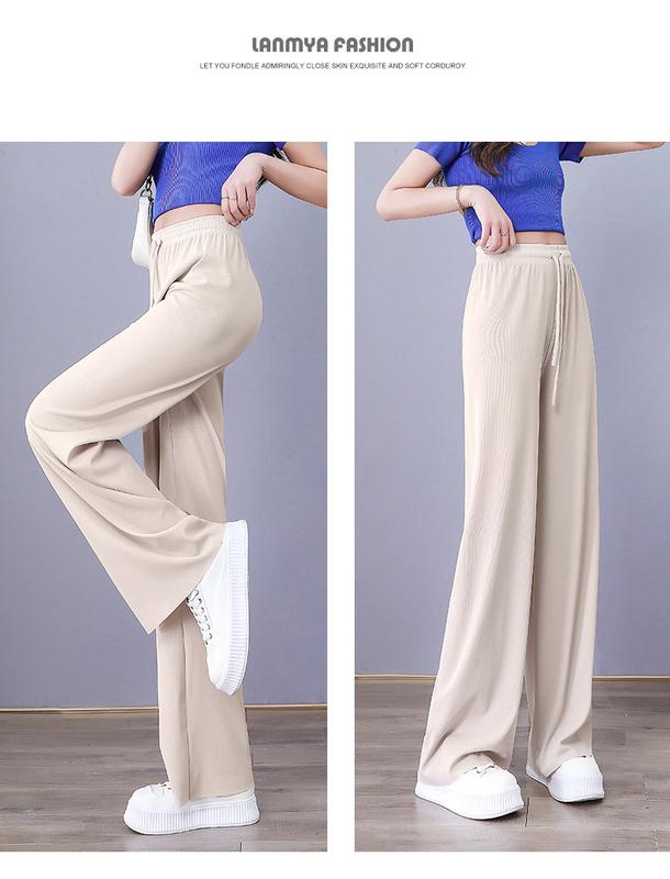 Product Introduction of Ice Silk Wide-Leg Pants Women's 2024 Summer Thin High Waist Drooping Slim Anti-Mosquito Casual Loose Straight Mop Trouser Womenswear Bottom Lingerie 22