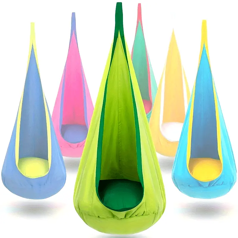 1pc Pod Swing Seat - Indoor/Outdoor Hanging  Chair With Inflatable Pillow And Pocket - Supports Up To 176lbs - Perfect For Relaxation And Playtime, Hanging  Chair with Inflatable Pillow teddy hammock