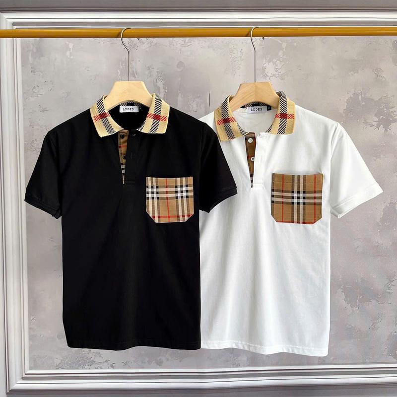 ÁO thun nam cổ trụ phối cổ caro có túi vải cotton mặt thoáng mát Menswear Top Polo Shirt
