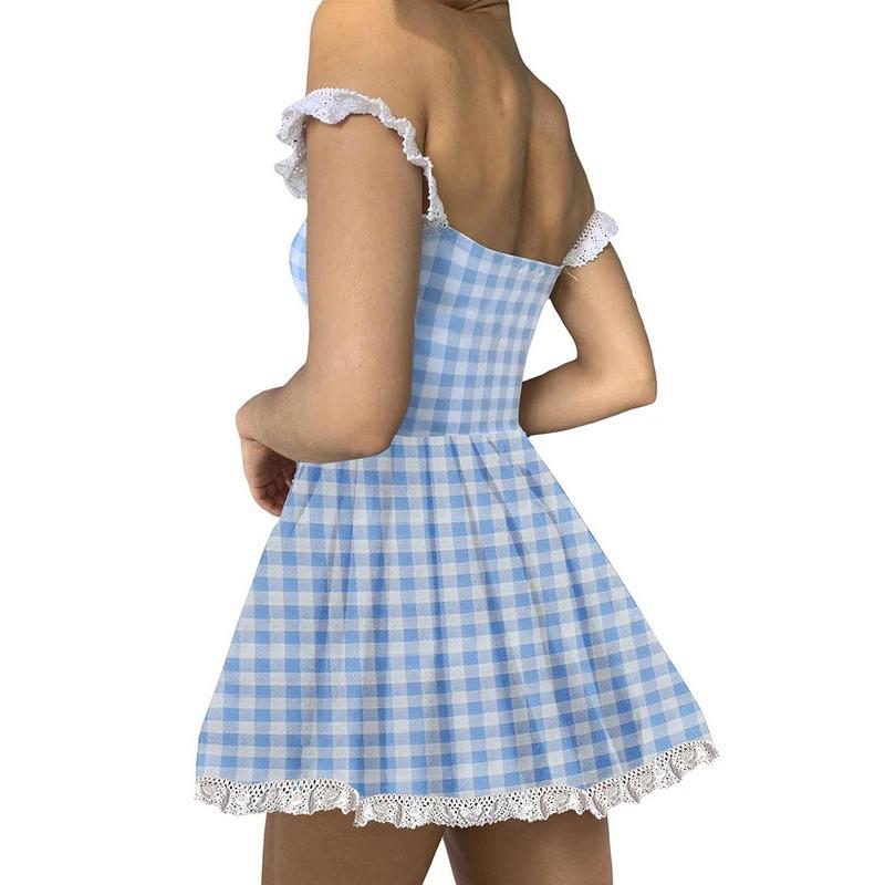 Blue plaid spaghetti strap orders dress