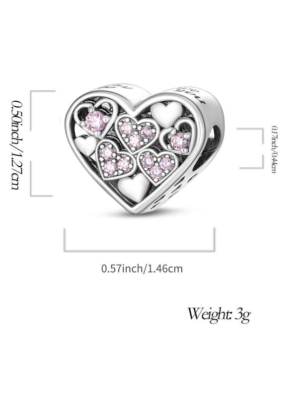 Heart Shaped Rhinestone Decorated Dangle Charm,  Sweet Fashion DIY Jewelry for Women & Girls, Trendy All-match & Exquisite Jewelry for Birthday Gift 1